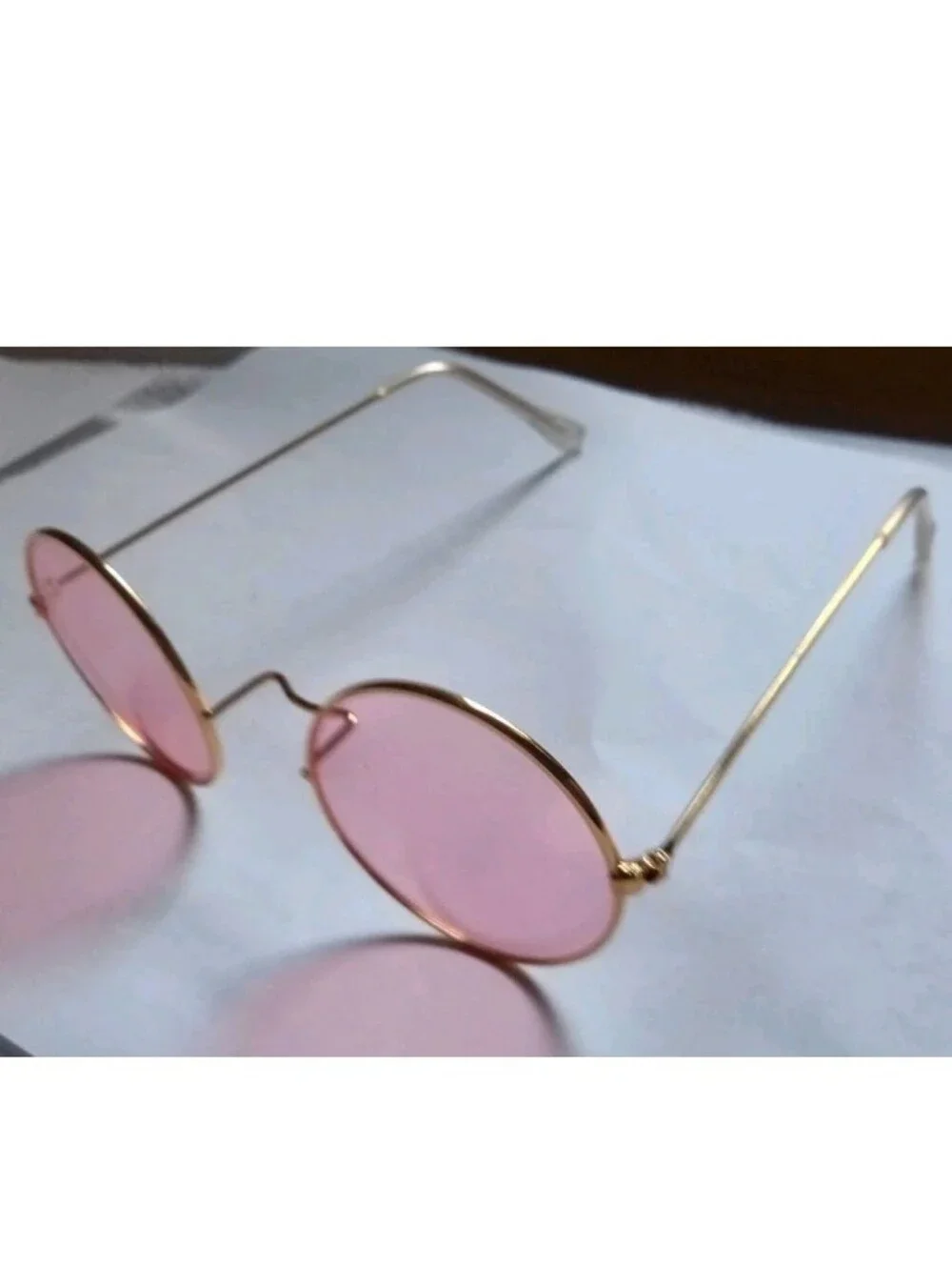 Women's Round Sunglasses Gold Metal Frame Pink Tinted Plastic Lenses Solid